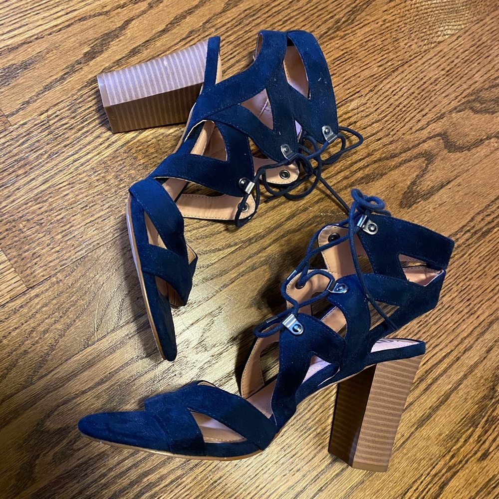 Strappy deep blue heels